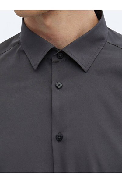 Kip Antrasit Düz Regular Fit Dokuma Casual Gömlek