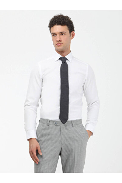 Kip Cămașă clasică din amestec de bumbac, albă, simplă, slim fit