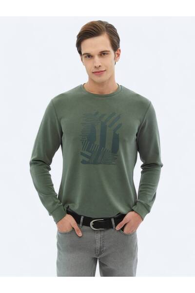 Kip Суитшърт с щампа в цвят каки и кръгло деколте