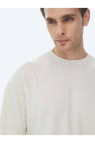 Kip Μπλουζάκι με λαιμόκοψη σε μπεζ λινό μείγμα Jacquard