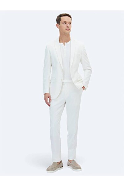 Kip Ekru Düz Slim Fit Takım Elbise