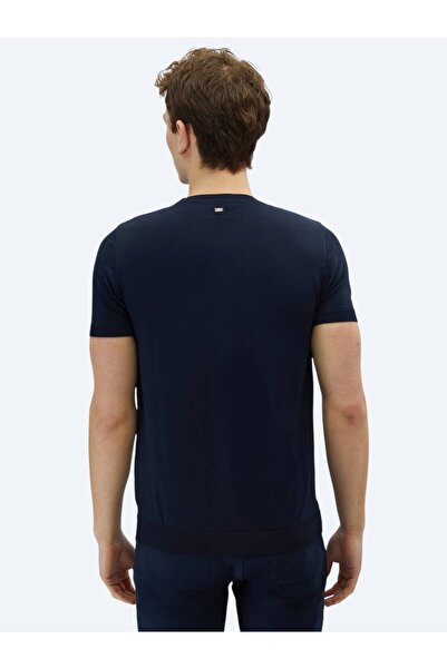 Kip Lacivert Bisiklet Yaka Düz Örgü Triko