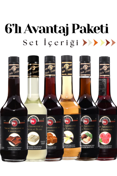 FO 6'lı Avantaj Paketi Çikolata Beyaz Çikolata Karamel Vanilya Fındık Frambuaz Şurubu 70cl