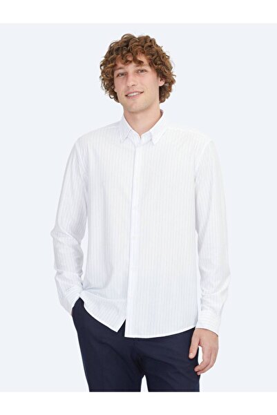 Kip Blue Striped Regular Fit Sports Cotton Blend Shirt