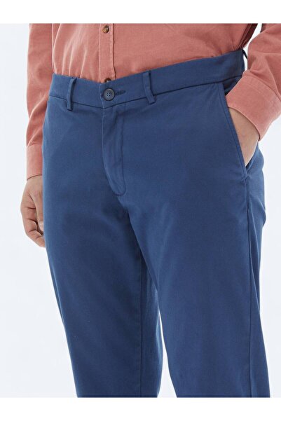 Kip Koyu Mavi Dokuma Regular Fit Casual Pamuk Karışımlı Pantolon