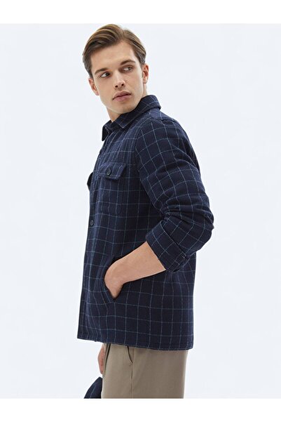 Kip Темно-синій картатий Regular Fit Тканий вовняний овершерт