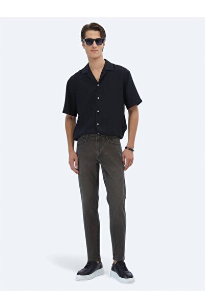 Kip Μαύρο ίσιο υπερμεγέθη υφαντό πουκάμισο casual