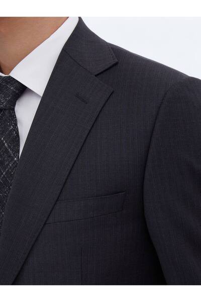 Kip Lacivert Desenli Modern Fit Yün Karışımlı Takım Elbise