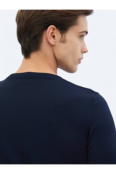 Kip Lacivert Bisiklet Yaka Düz Örgü Triko Kazak