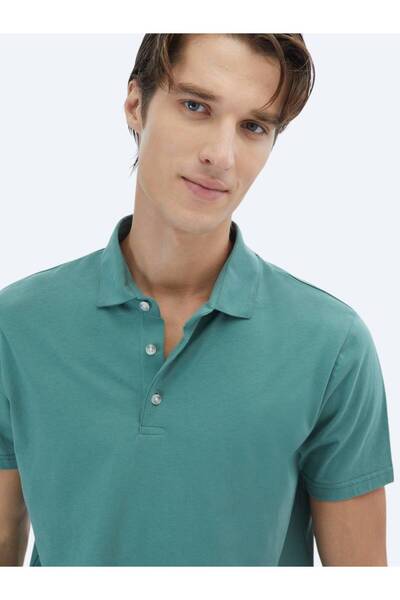 Kip Nile Green Plain Polo Neck 100% Cotton T-Shirt