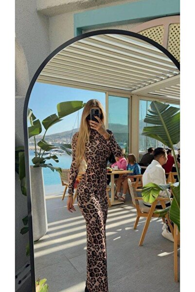 BEFAON Rochie maxi pentru femei, cu imprimeu leopard, cu spatele deschis