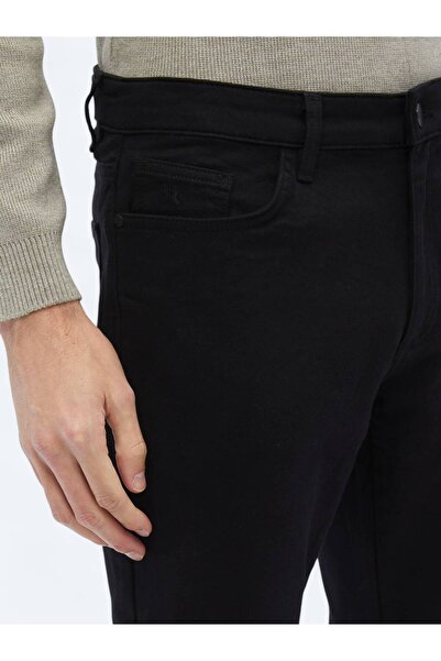 Kip Siyah Dokuma Slim Fit Casual Pamuk Karışımlı Pantolon