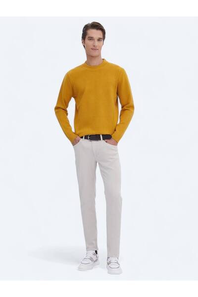 Kip Sarı Yarım Balıkçı Yaka Desenli Triko Kazak