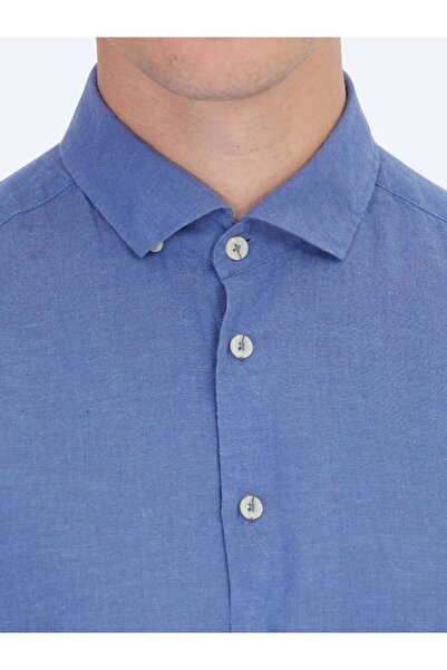 Kip Havacı Mavi Düz Regular Fit Dokuma Casual Pamuk Karışımlı Gömlek