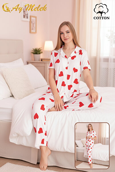 AYMELEK Women's Pajamas Set 100% Cotton Shirt and Pajamas Set