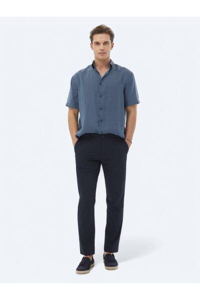 Kip Oversize Dark Blue Striped Woven Shirt