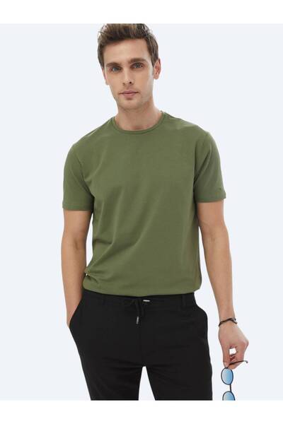 Kip Tricou din amestec de bumbac, kaki, cu decolteu drept