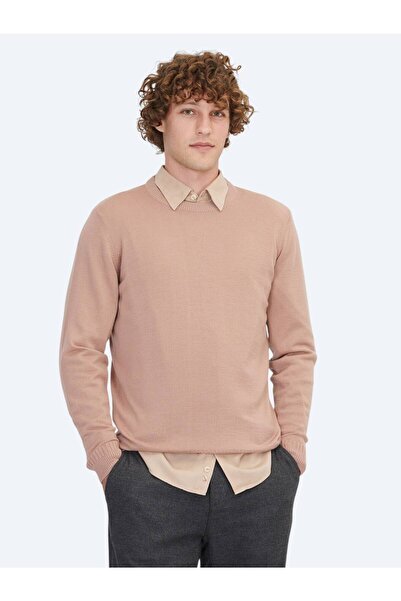 Kip Salmon Crew Neck Jacquard Wool Blend Knit Sweater