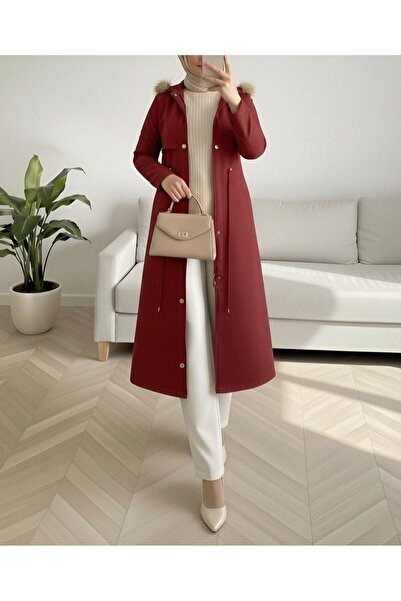 Modamorfo Plush Inside Stable Hooded Tunnel Laced Long Coat
