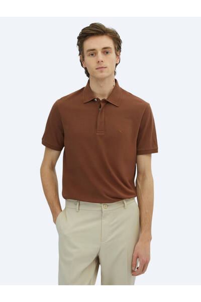 Kip Коричнева футболка з плоским коміром, 100% бавовна