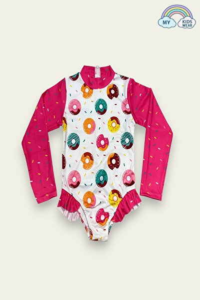 My Kids Wear Costum de baie cu mânecă lungă imprimat cu volane