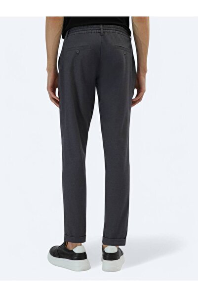 Kip Koyu Gri Düz Dokuma Jogging Fit Casual Pamuk Karışımlı Pantolon