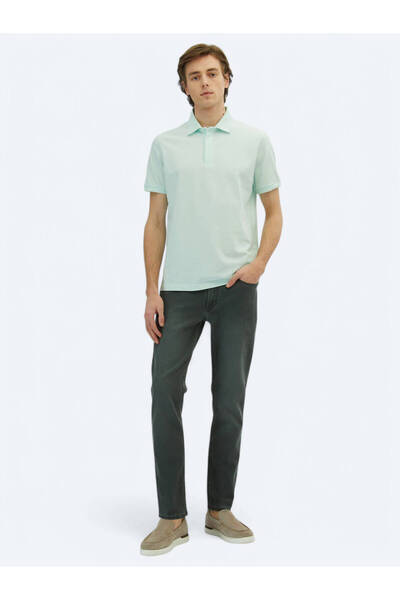 Kip Water Green Plain Polo Neck 100% Cotton T-Shirt