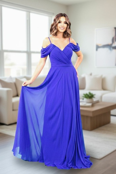 FaBe Fashion Askılı Yırtmaçlı Şifon Abiye