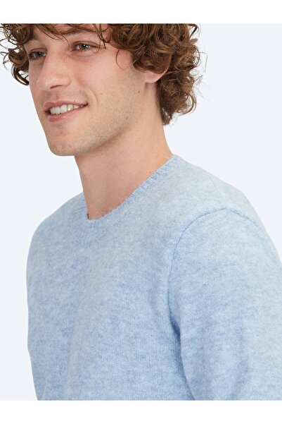 Kip Μπλε πουλόβερ με λαιμόκοψη από μάλλινο μείγμα ζακάρ