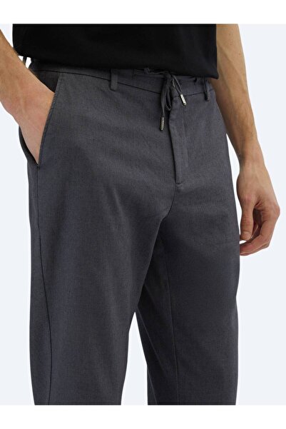 Kip Koyu Gri Düz Dokuma Jogging Fit Casual Pamuk Karışımlı Pantolon