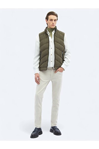 Kip Αθλητικό γιλέκο με ρυθμική εφαρμογή χακί με γιακά casual υφαντό