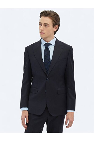 Kip Siyah Desenli Modern Fit Yün Karışımlı Takım Elbise