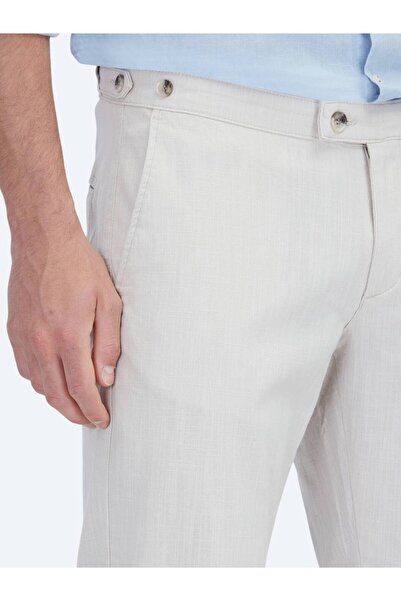 Kip Beige Woven Fitted Fit Smart Casual Cotton Blend Trousers