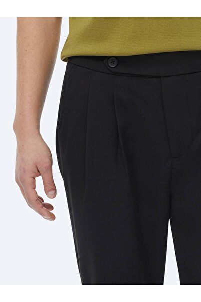 Kip Siyah Düz Dokuma Carrot Fit Smart Casual Pantolon
