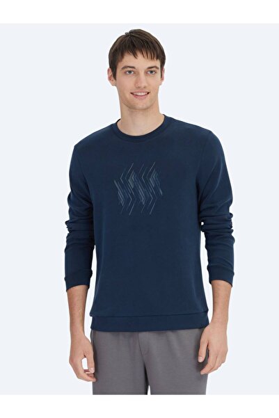 Kip Navy Blue Crew Neck Patterned Sweatshirt