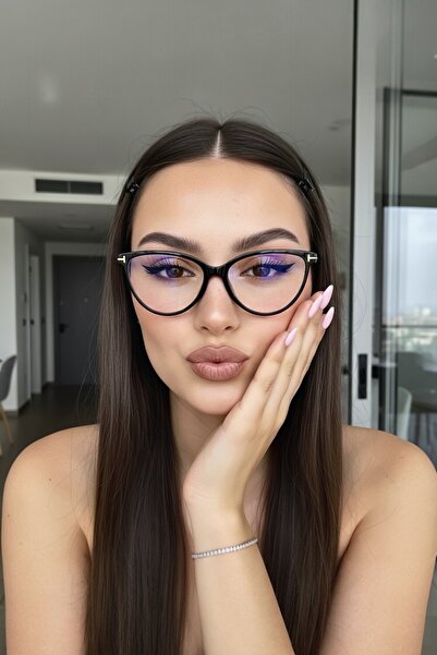 REN EYEWEAR Frida Siyah Çerçeve Cat Eye Çerçeve Popüler Şeffaf Ekran Gözlüğü