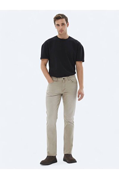 Kip Beige Slim Fit Denim & Cotton Blend Pants