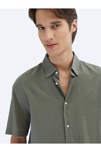 Kip Haki Oversize Fit Dokuma Casual %100 Pamuk Gömlek