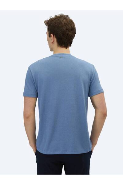 Kip Tricou albastru din amestec de bumbac cu decolteu drept