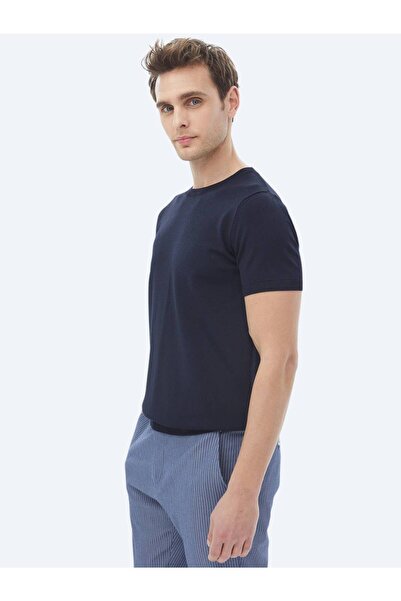 Kip Lacivert Bisiklet Yaka Düz Örgü Triko
