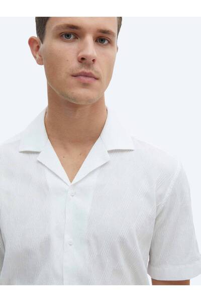 Kip Casual White Patterned Regular Fit Cotton Blend Shirt