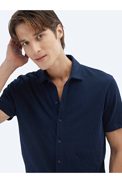 Kip Синя пряма сорочка з бавовняної суміші, регулярного крою, для повсякденного носіння