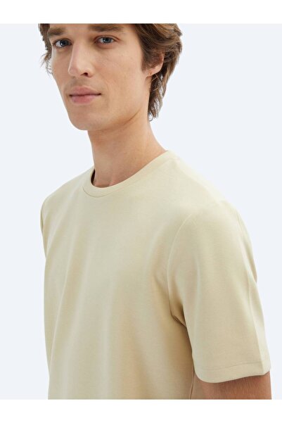 Kip Açık Sarı Düz Bisiklet Yaka T-Shirt