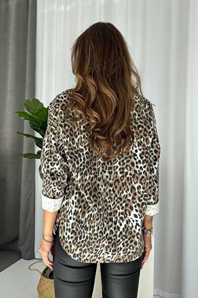 Mine Tan Butik Коричнева сорочка-піджак з леопардовим принтом