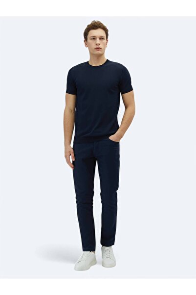 Kip Lacivert Bisiklet Yaka Düz Örgü Triko