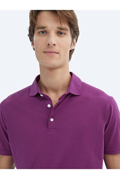 Kip Plum Plain Polo Neck 100% Cotton T-Shirt