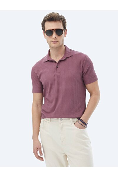 Kip Βαμβακερό μπλουζάκι Polo Neck Dusty Rose Jacquard