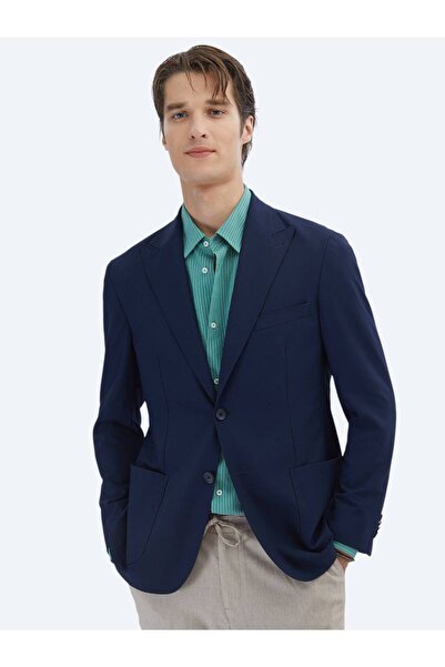 Kip Navy Blue Patterned Modern Fit Jacket