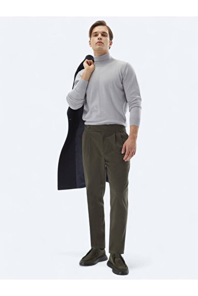 Kip Haki Dokuma Carrot Fit Casual Pamuk Karışımlı Pantolon