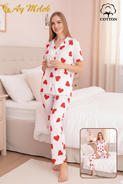 AYMELEK Women's Pajamas Set 100% Cotton Shirt and Pajamas Set